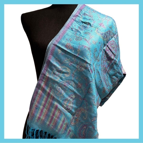 Elegant Shawl in Sky Blue with Purple- Versatile Wrap, Scarf, Veil Soft & Cozy - Picture 4 of 15